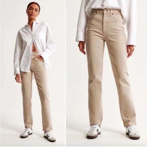 ABERCROMBIE & FITCH The 90’s Straight Ultra High Rise Jeans In Oat - Picture 1 of 12